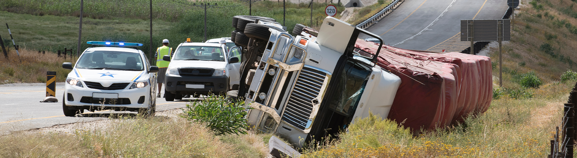Overturned lorry on the Cape Namibia route at Citrusdal north of Cape Town South Africa